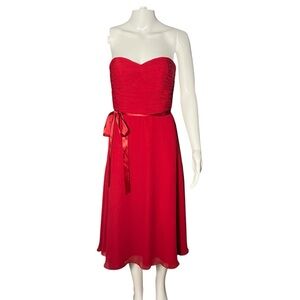Davids Bridal - Women’s Red Strapless MIDI Dress Sz. 4
